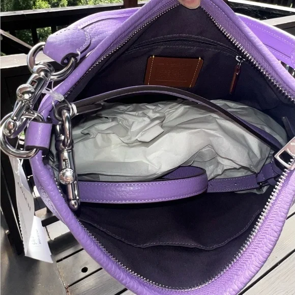 COACH Laurel Shoulder Bag Purple Pebble Leather Purse w Silver Hardware NEW! - Picture 2 of 12